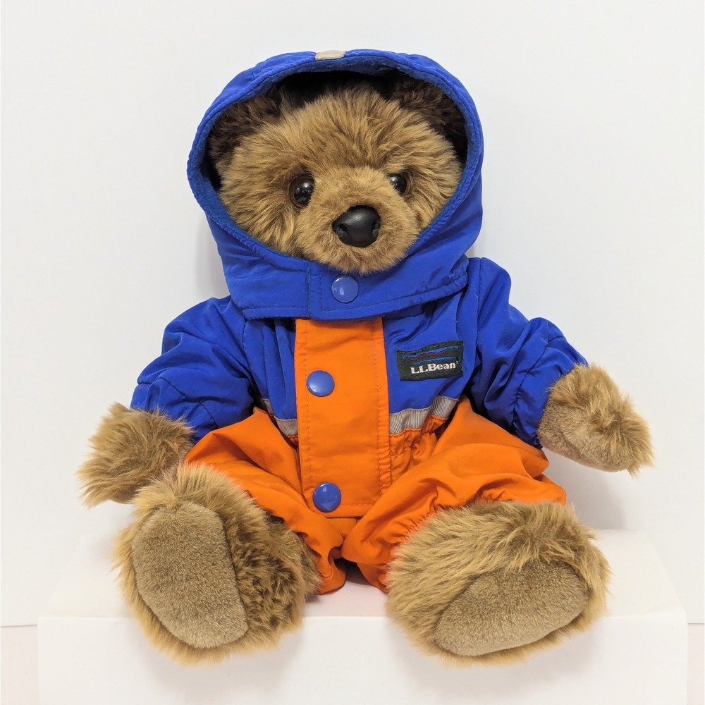 LL Bean Teddy Bear Cub Plush In Snowsuit Blue Orange 12” Stuffed Animal Toy
